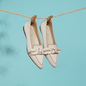 Vivaia Pointed-Toe Bow Loafers (Michelle 2.0) in Ivory Nude